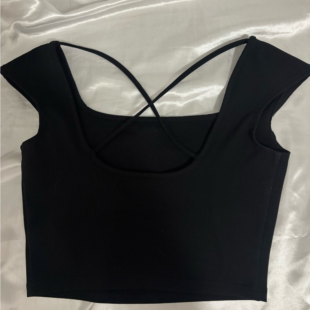 Wild Fable Black Crop Top with Cross-Back